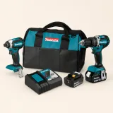 Makita XT269T kit with two tools, two 5.0Ah batteries, DC18RC charger and bag